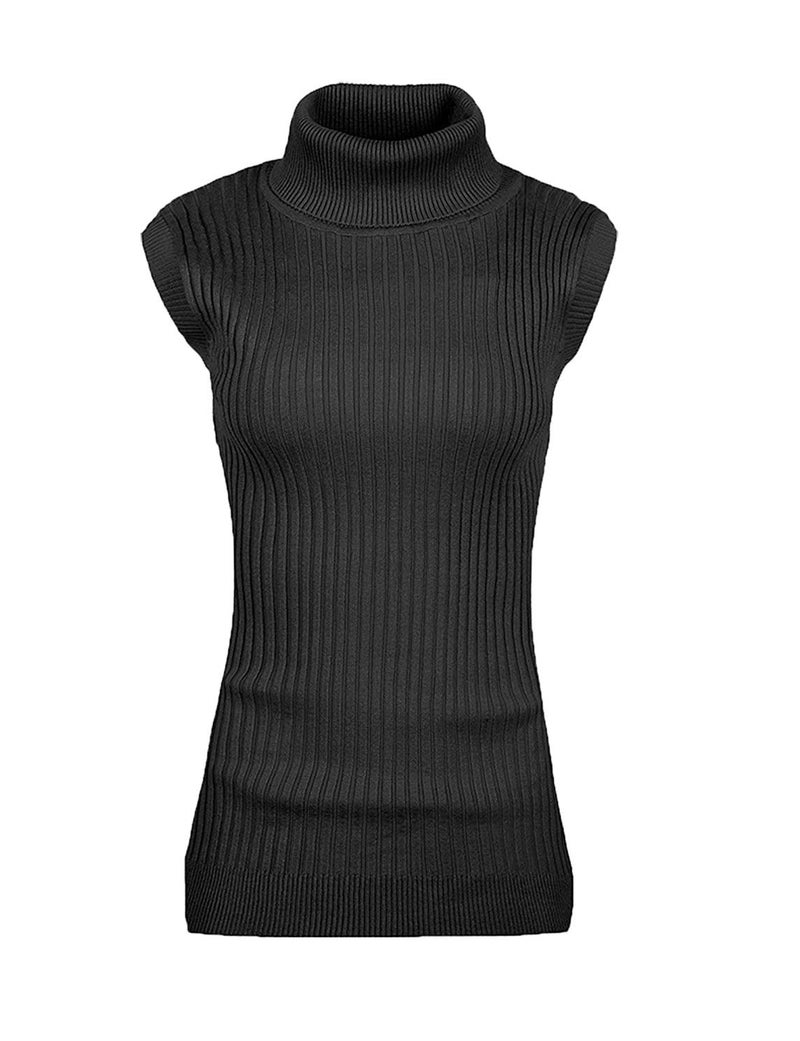 v28 Women Sleeveless High Neck Turtleneck Stretchable Knit Sweater Top (S, Black) - Image 1